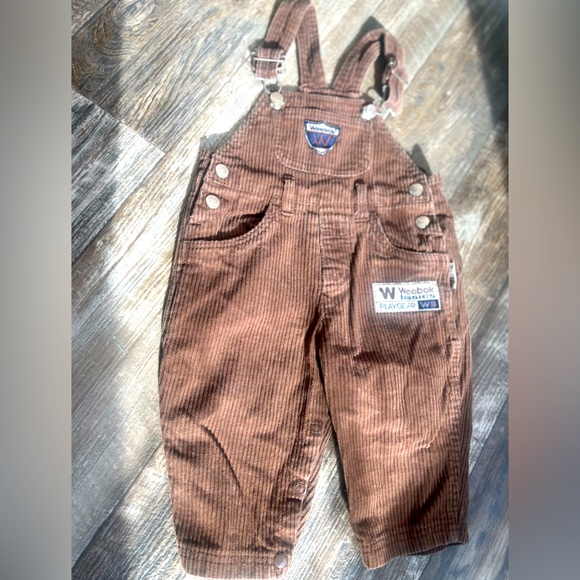 2 pair Vintage 90s Weebok Corduroy Overalls by Reebok navy & brown corduroy bibs - Picture 11 of 16